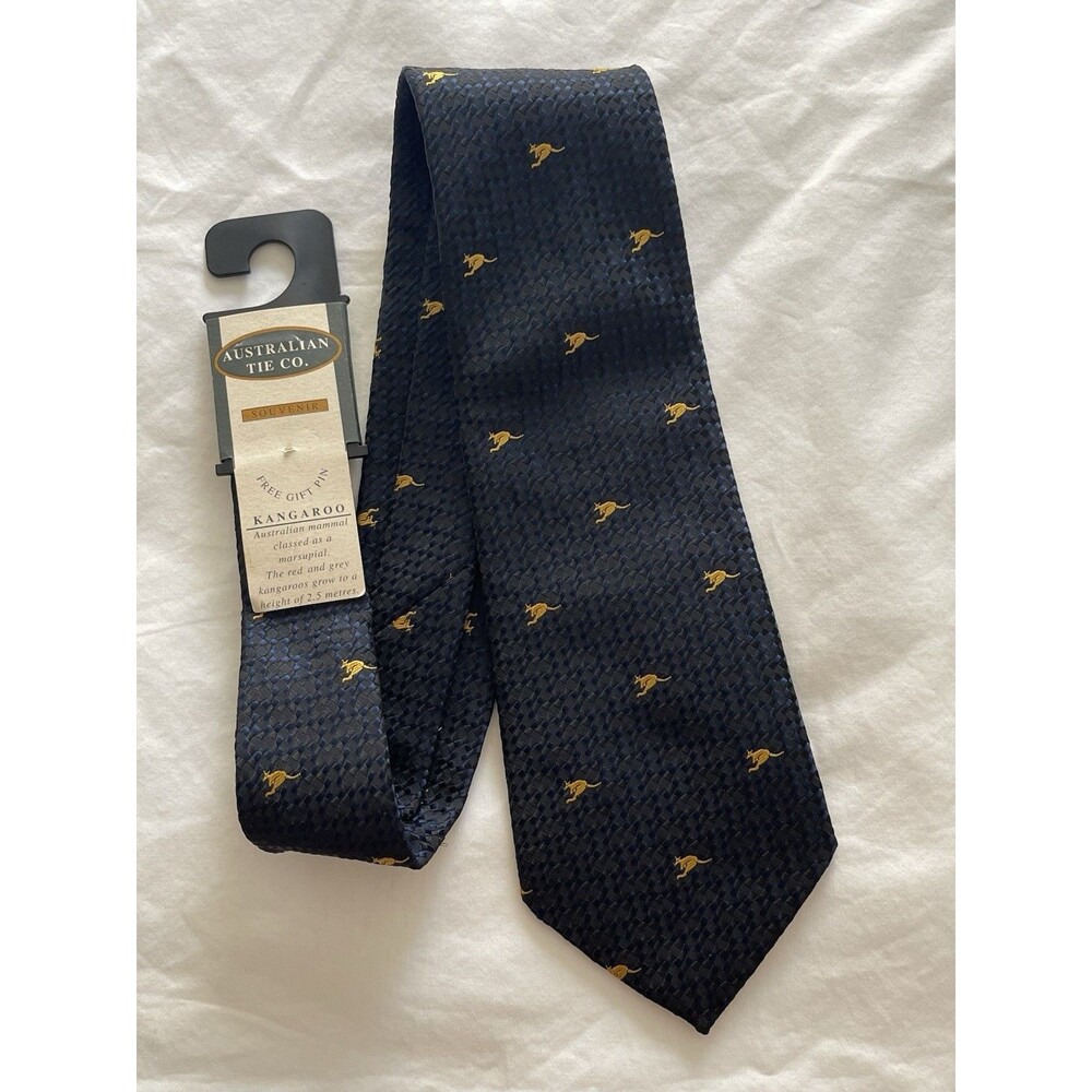 NWT Australian Tie Co Neck Tie Mens Blue Kangaroo Novelty Animal Print Jacquard